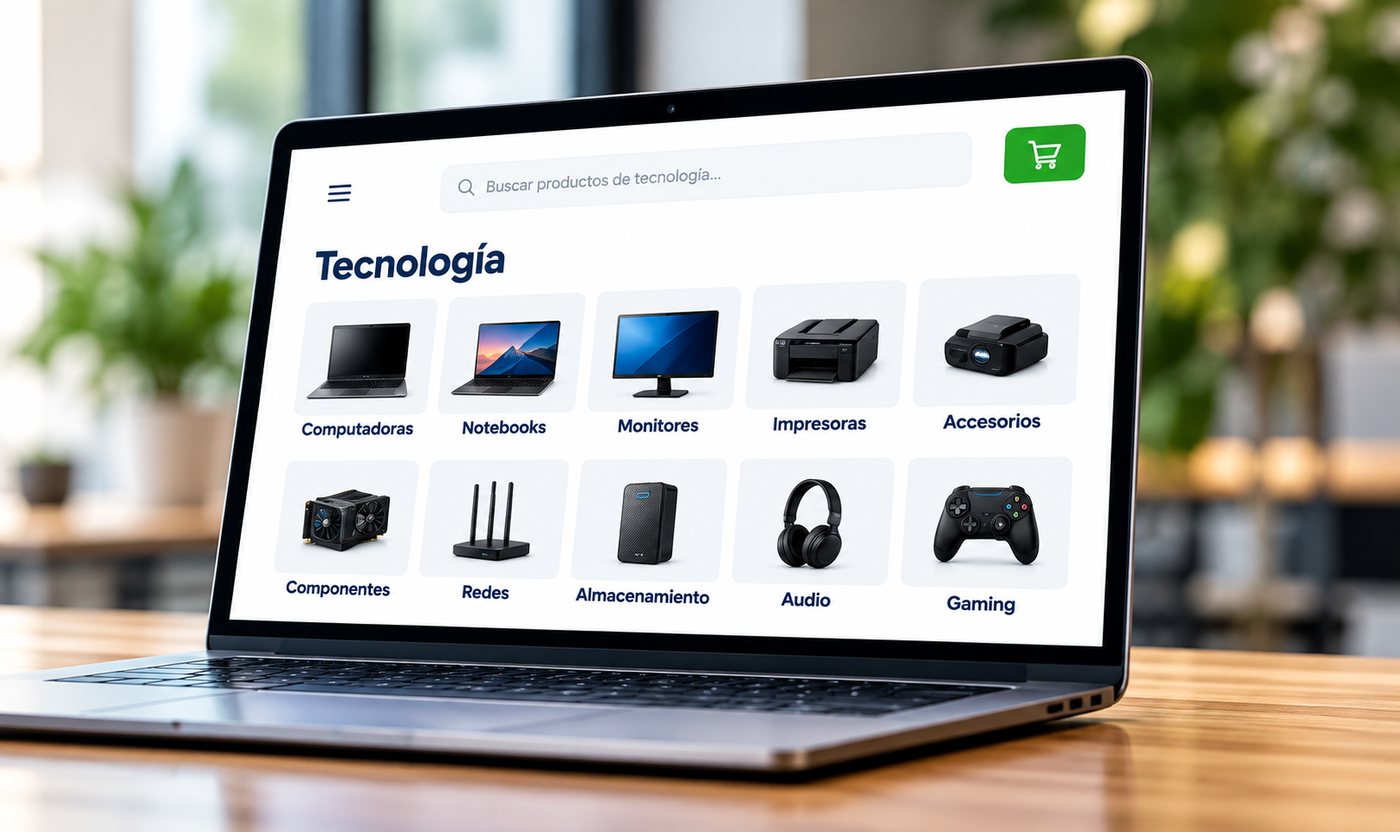 Notebook mostrando la categoría Tecnología en una tienda online