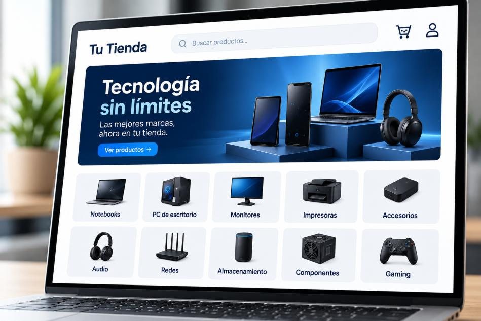 Notebook con una tienda online que vende tecnología